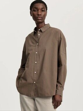 Aiayu Oganic Cotton Button Up Poplin Shirt in Earth Minimalist Large NWT